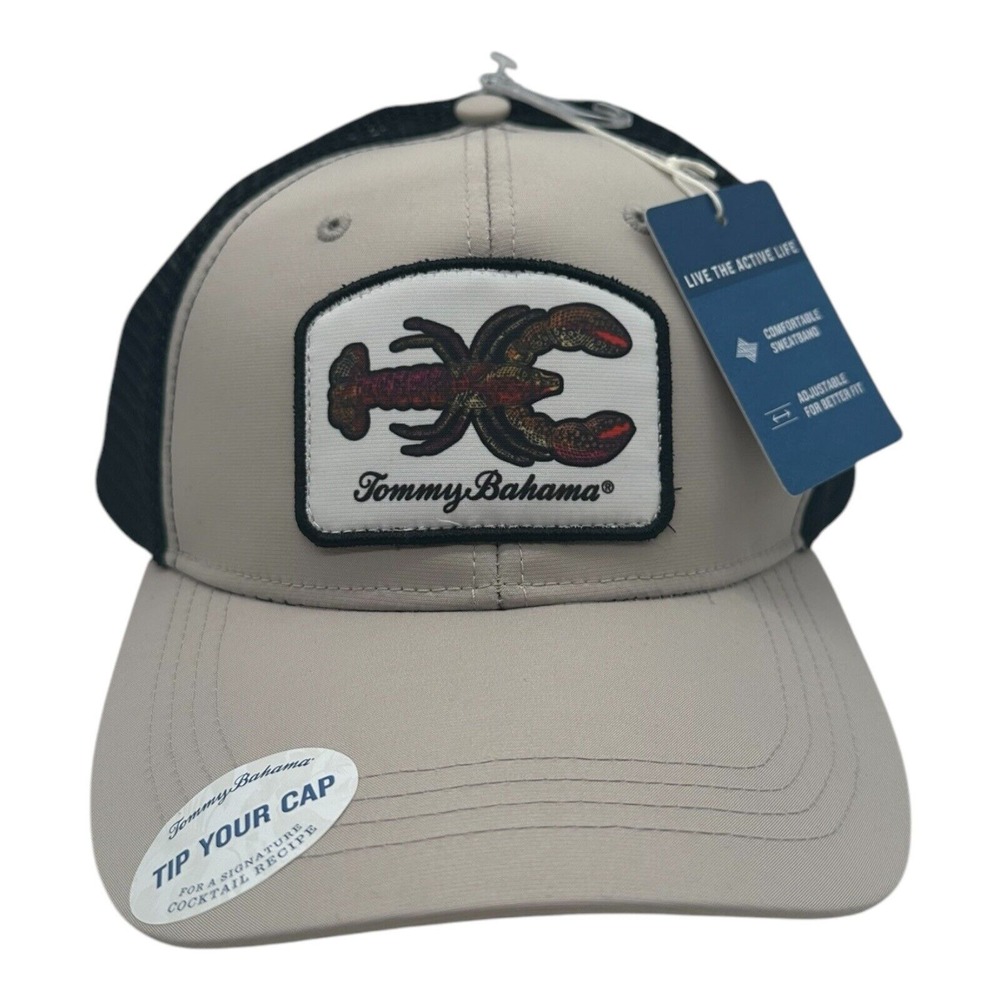 Tommy Bahama Hat Lobster Patch Trucker Tip Your Cap Mesh Tan/Black Snapback